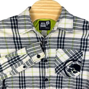 VTG Metal Mulisha Men's L Plaid Flannel Shirt Skull Long Sleeve Biker Grunge